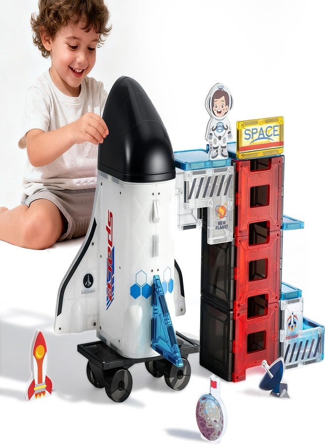VROGTIK Space Theme Magnetic Tiles Building Set, 30-Piece Construction Toy with Rocket Ship Design, Educational STEM Playset for Kids - Image 1
